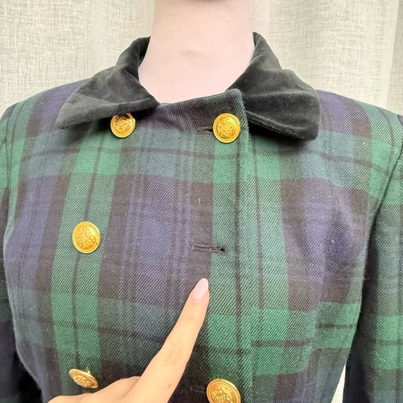 Lauren Ralph Lauren blue green plaid double breasted wool blazer - Picture 7 of 14